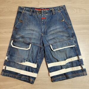 VTG MARITHE FRANCOIS GIRBAUD BAGGY DENIM SHORTS MENS 38X15 DOUBLE SHUTTLE TAPE